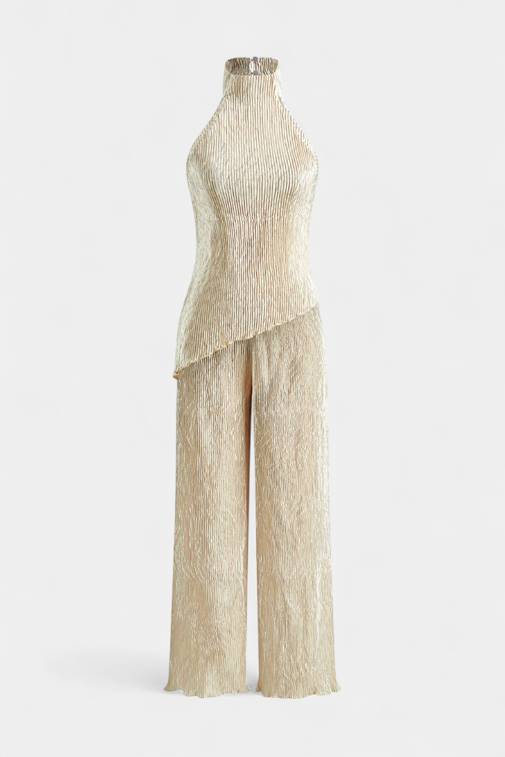 Lucindra – Asymmetrisches Plissee Oberteil Und Hose