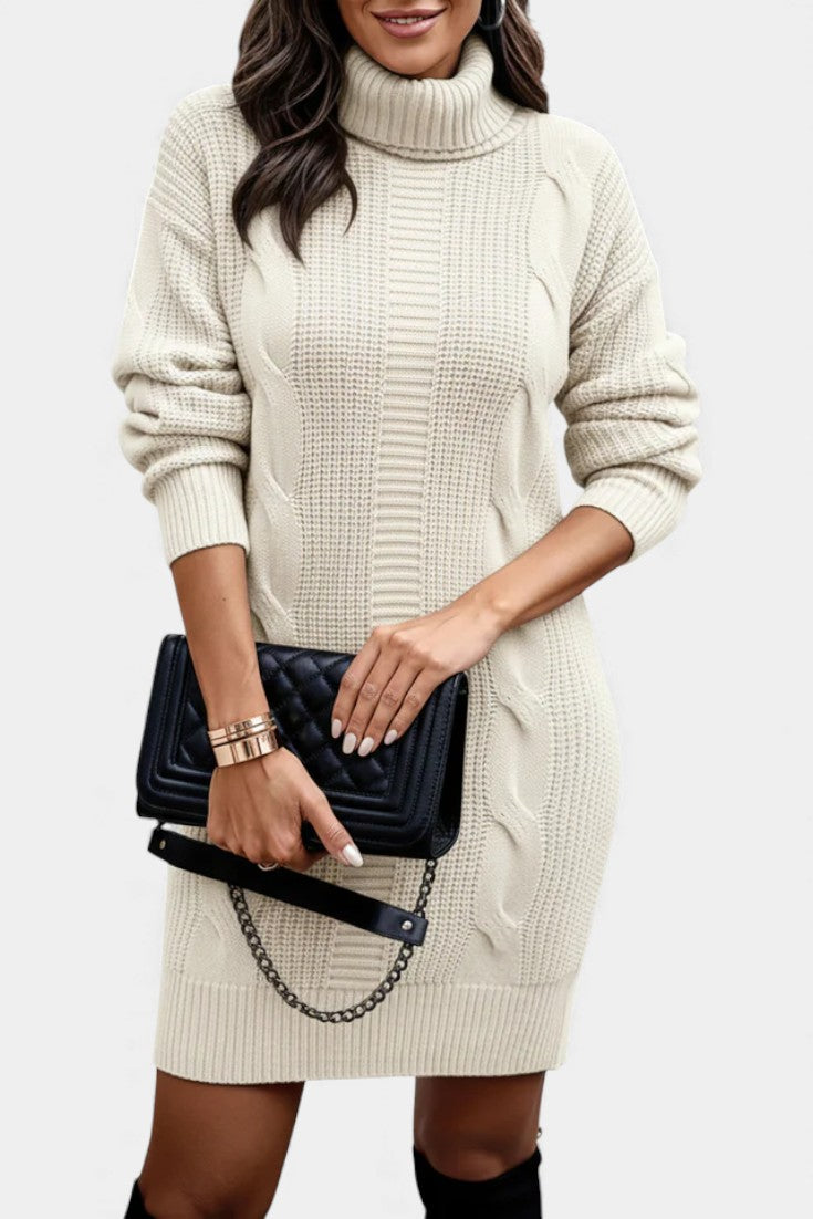 Ruchamit - Einfarbiges Strick Kleid Mit Rollkragen