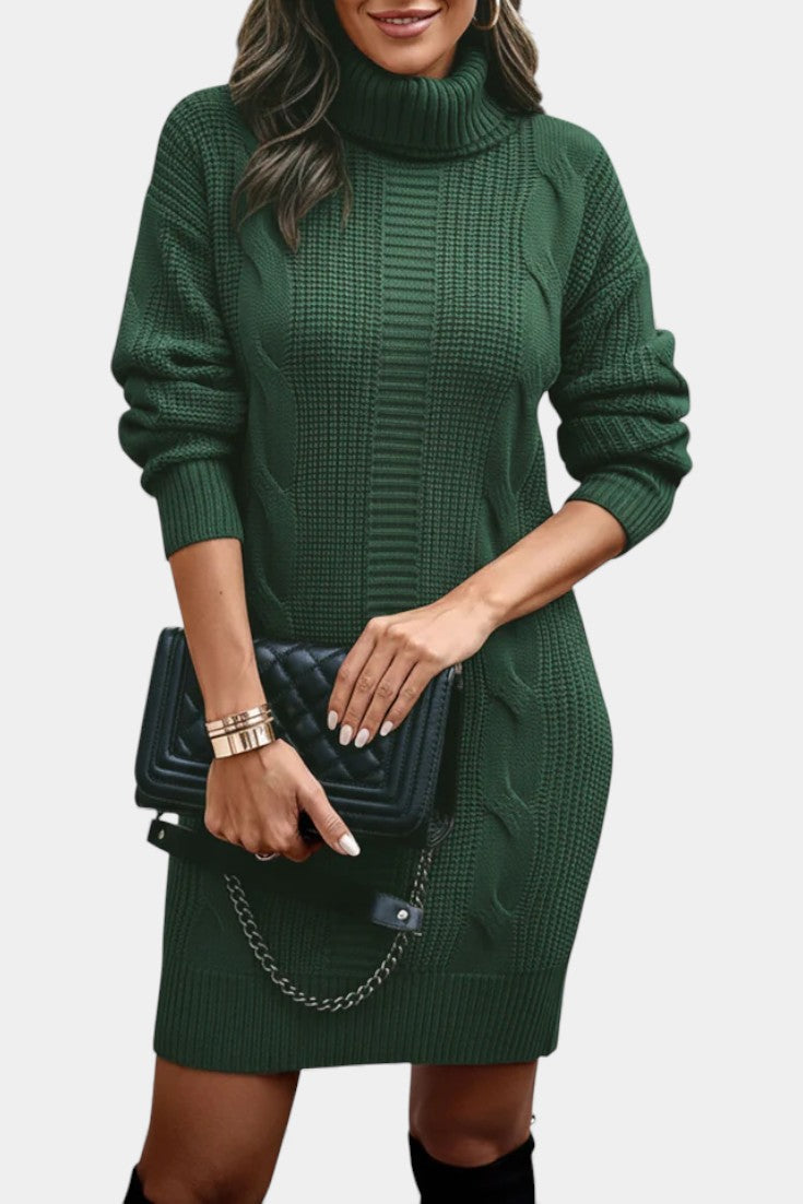 Ruchamit - Einfarbiges Strick Kleid Mit Rollkragen