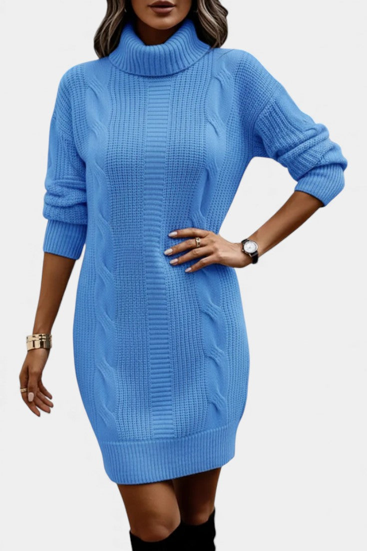 Ruchamit - Einfarbiges Strick Kleid Mit Rollkragen