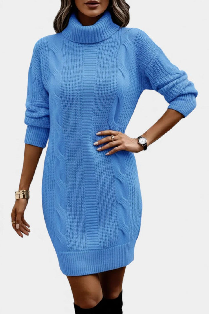 Ruchamit - Einfarbiges Strick Kleid Mit Rollkragen