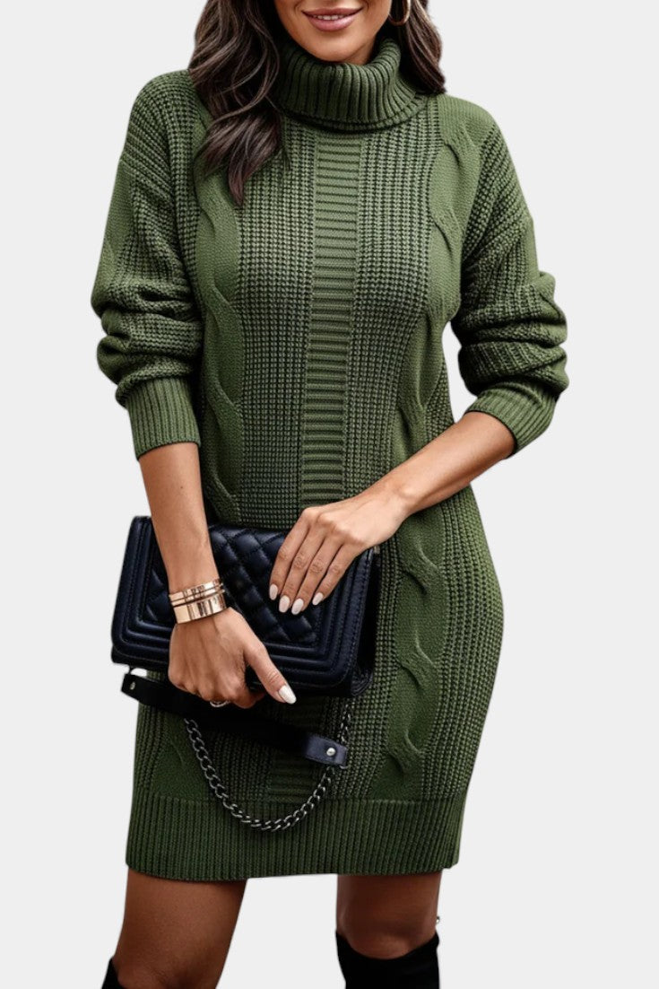 Ruchamit - Einfarbiges Strick Kleid Mit Rollkragen