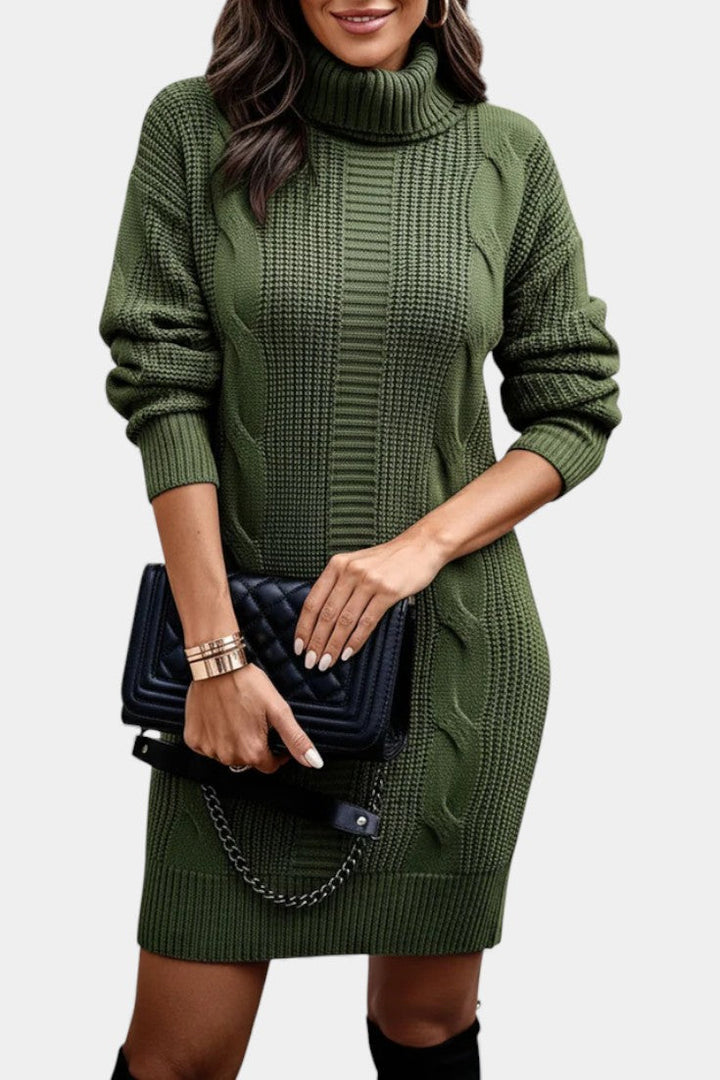 Ruchamit - Einfarbiges Strick Kleid Mit Rollkragen