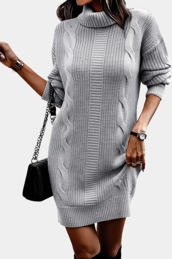 Ruchamit - Einfarbiges Strick Kleid Mit Rollkragen
