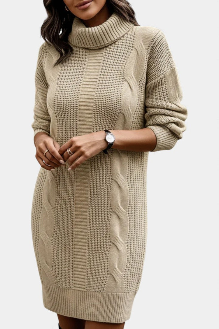 Ruchamit - Einfarbiges Strick Kleid Mit Rollkragen