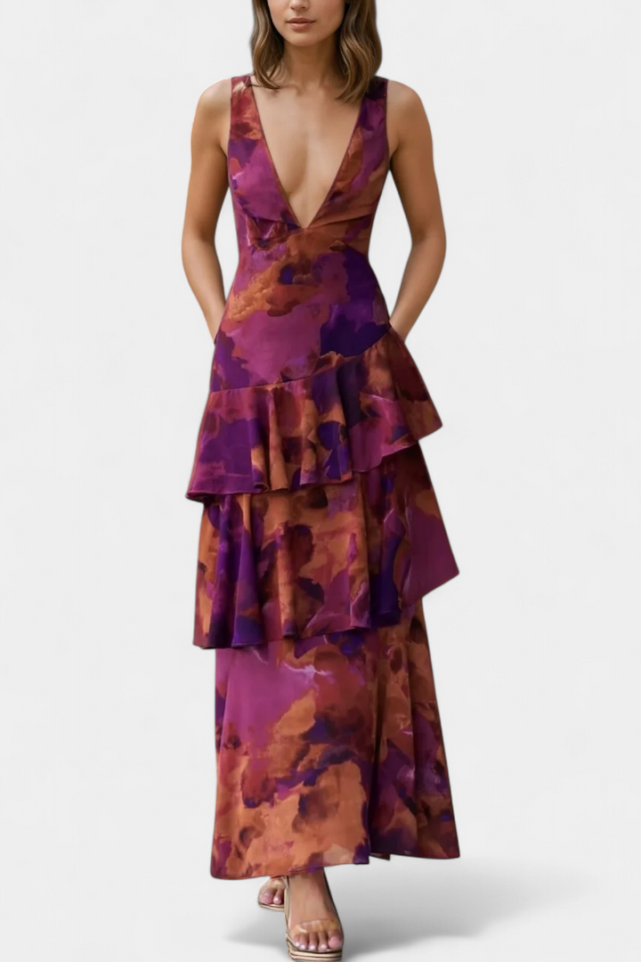 Kensie – Chiffonkleid Mit V-Ausschnitt Und Fließenden Lagen