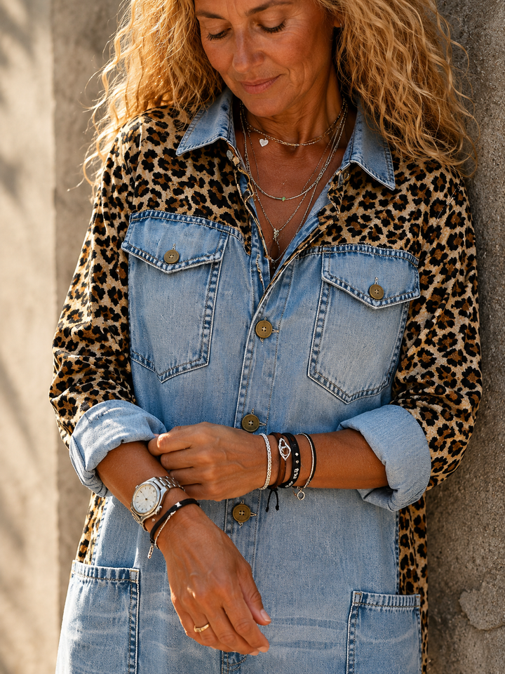 Yasmeen - Leichter Jeans Jumpsuit Mit Leopardenmuster