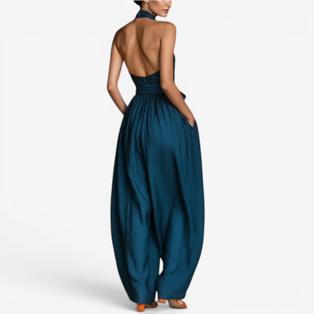Nicholen – Ärmelloser Jumpsuit mit Neckholder und weitem Bein