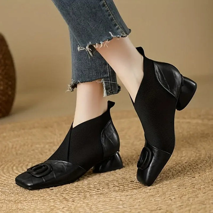 Mylaa – Retro Schuhe Mit Eckiger Spitze Und Niedrigem Absatz