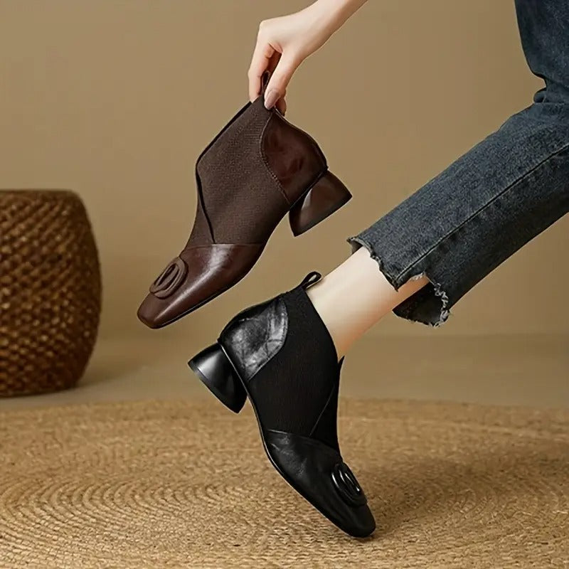 Mylaa – Retro Schuhe Mit Eckiger Spitze Und Niedrigem Absatz
