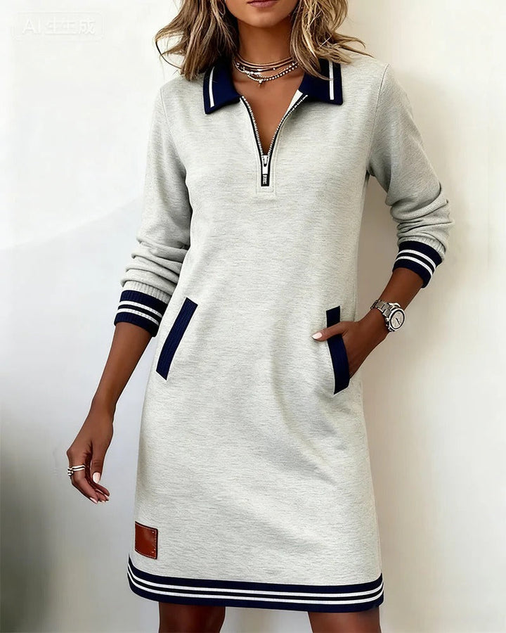Zanda – Kleid Mit Reißverschlusskragen Und Kontrastierenden Taschen