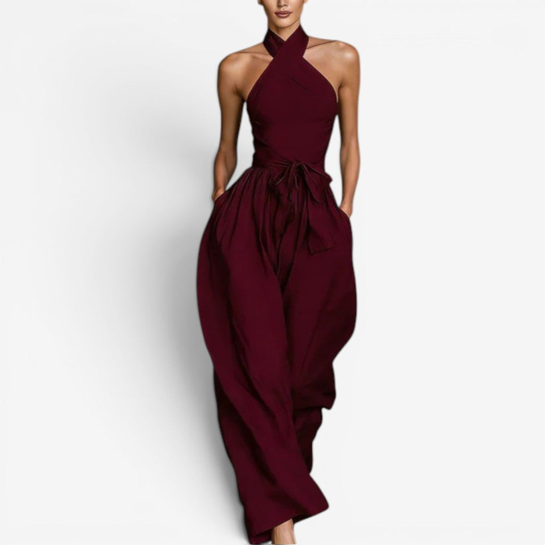 Nicholen – Ärmelloser Jumpsuit mit Neckholder und weitem Bein