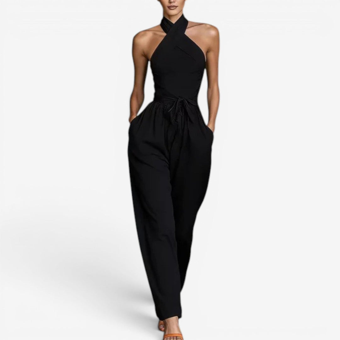 Nicholen – Ärmelloser Jumpsuit mit Neckholder und weitem Bein
