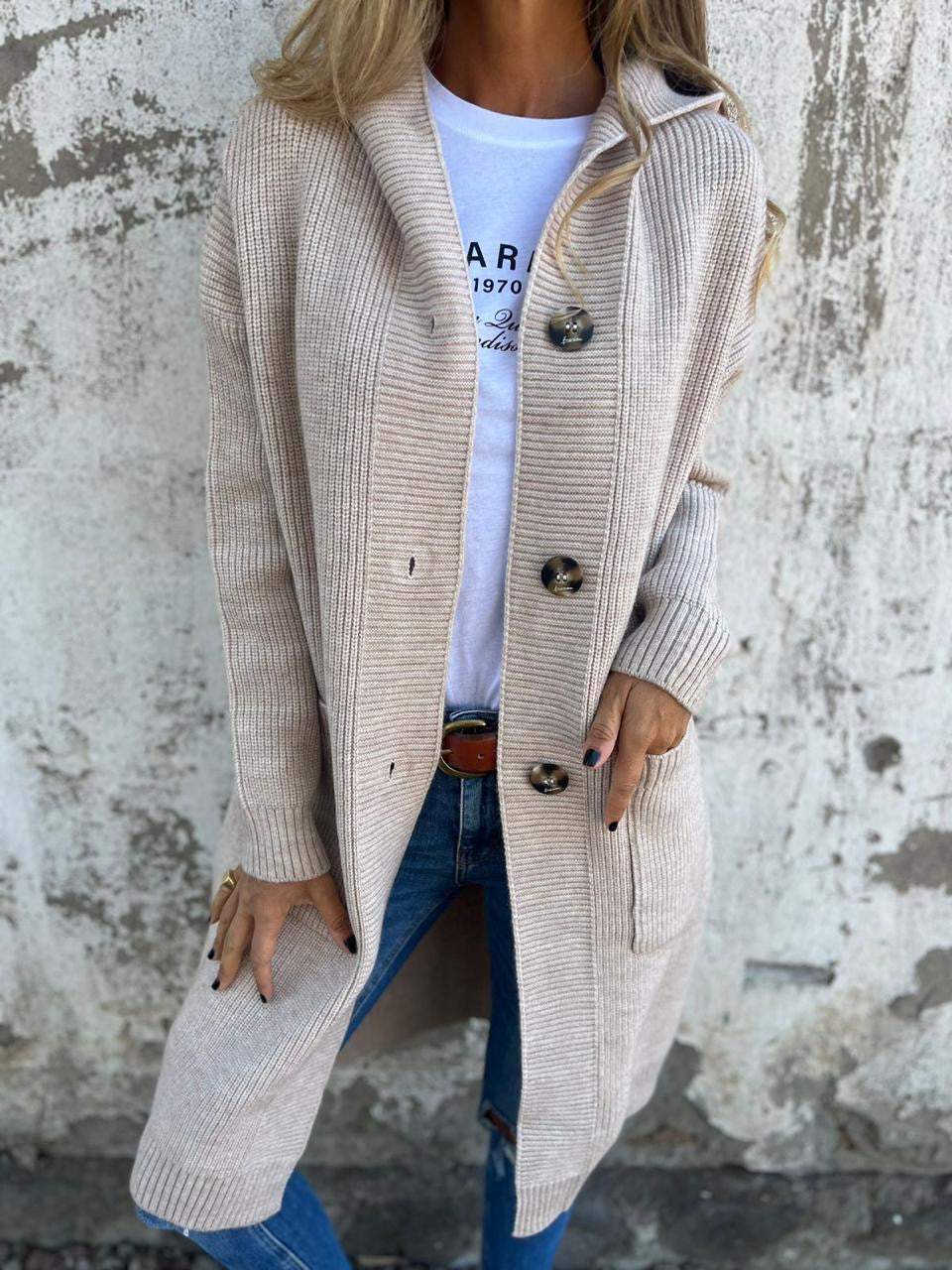 Kaitlin - Elegante Lange Gestrickt Strickjacke