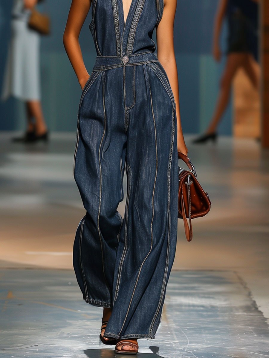 Kaelina – Retro-Overall Aus Denim Ohne Ärmel