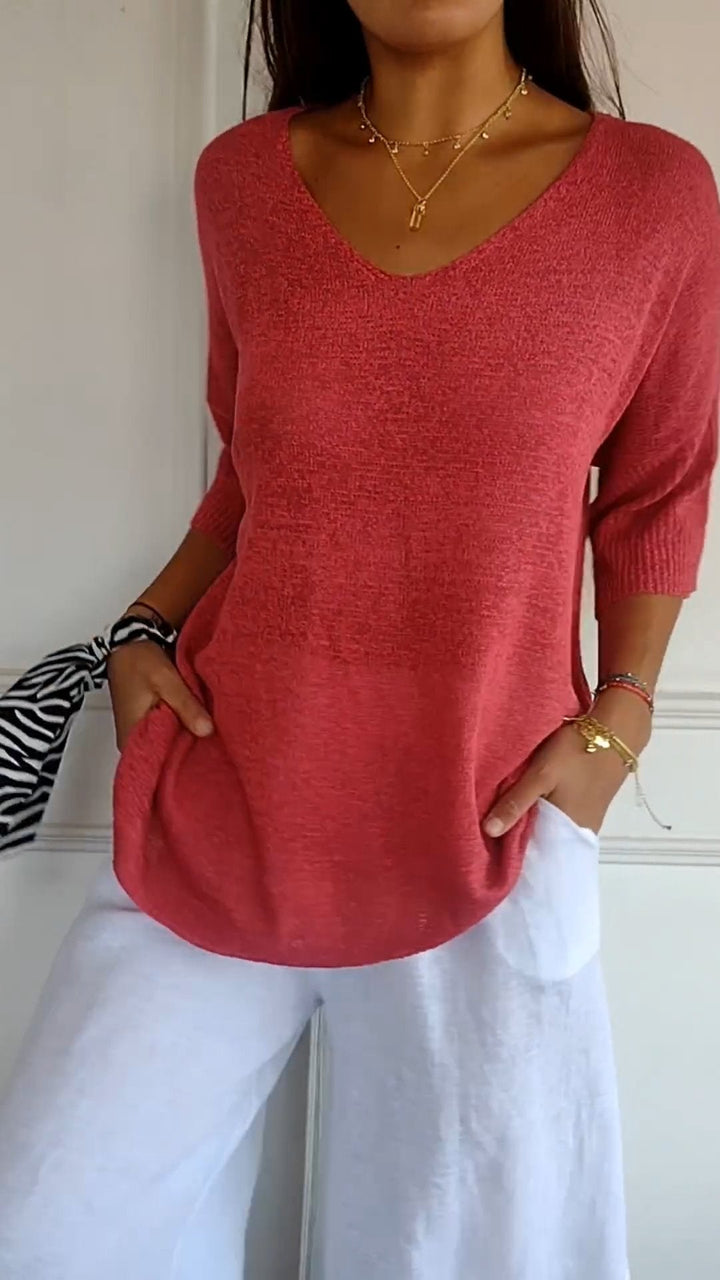 Rosal – Einfarbiger Strickpullover Mit V-Ausschnitt