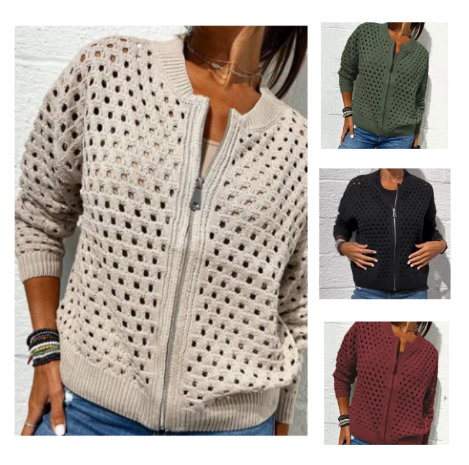 Kelsey - Gestrickt Jacke Mit Reißverschluss