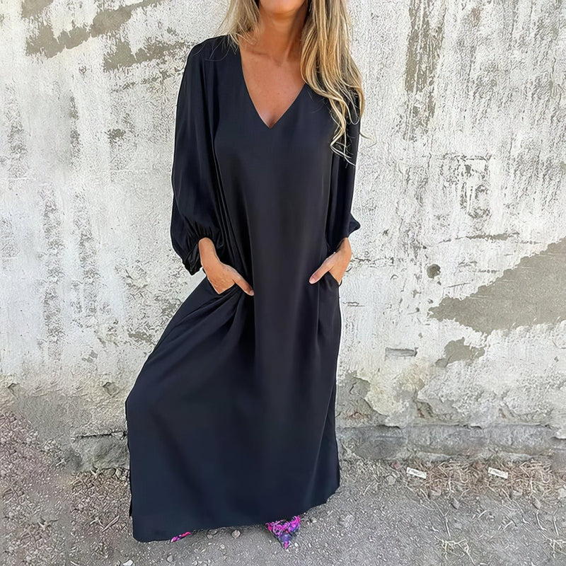Loosia - Langes Boho Kleid Mit Taschen