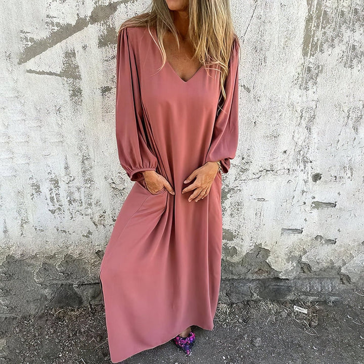 Loosia - Langes Boho Kleid Mit Taschen