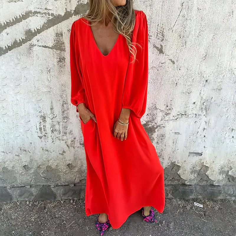 Loosia - Langes Boho Kleid Mit Taschen