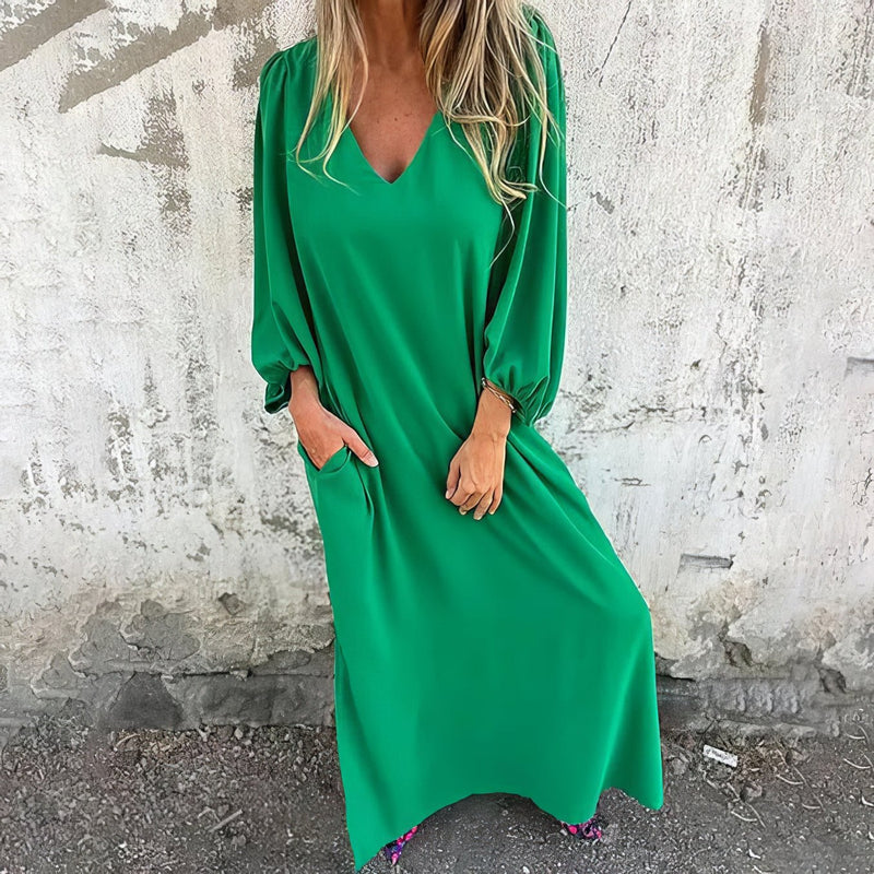 Loosia - Langes Boho Kleid Mit Taschen