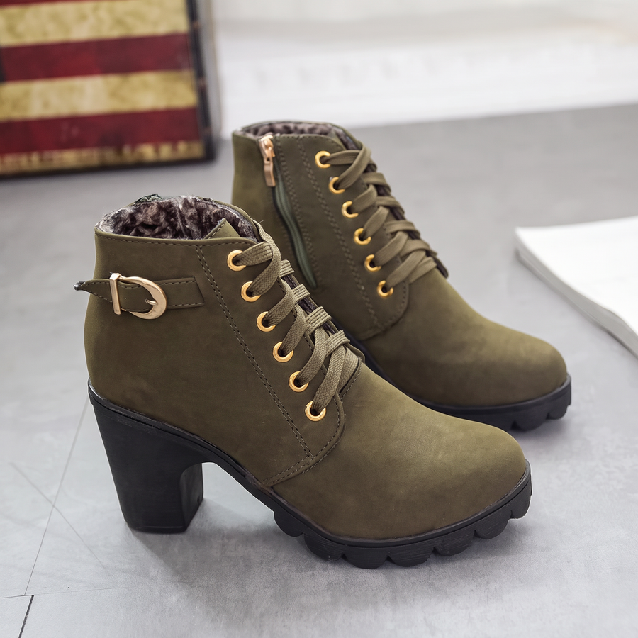 Rijona – Schnürstiefeletten Mit Schnallen Und Klobigem Absatz