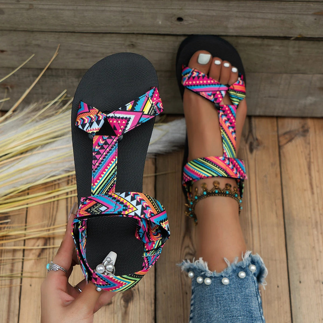 Maryane – Gemusterte Plateau-Sandalen mit Klettverschluss