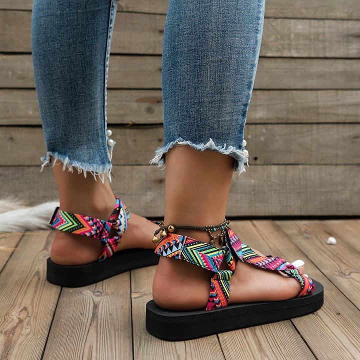 Maryane – Gemusterte Plateau-Sandalen mit Klettverschluss