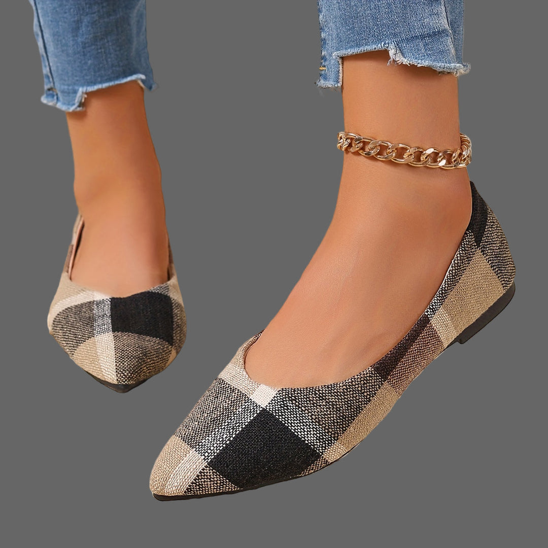 Atiya – Karierte Ballerinas Mit Spitzer Zehenpartie