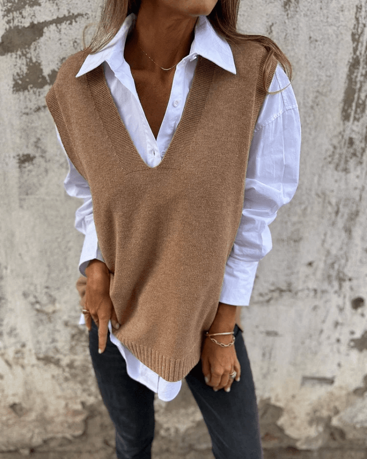Violaine – Gestrickte ärmellose Strickjacke