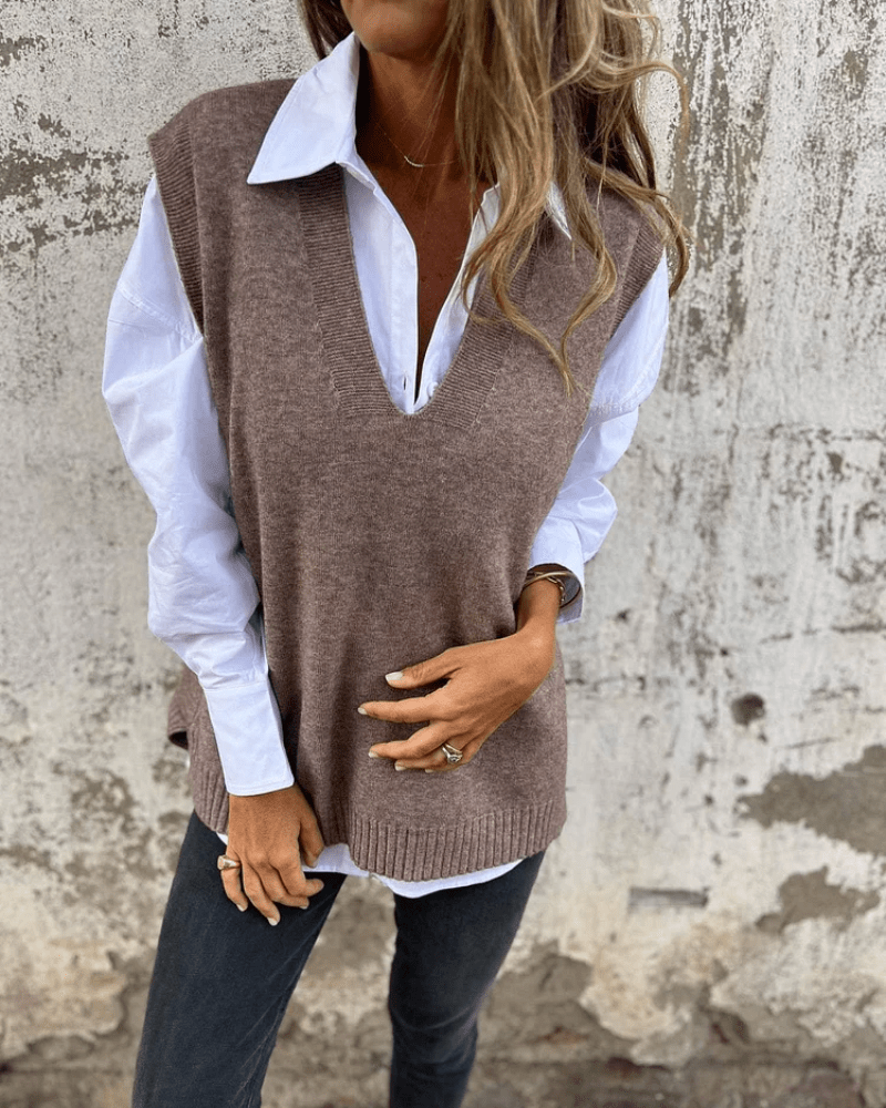 Violaine – Gestrickte ärmellose Strickjacke