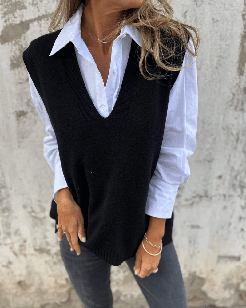 Violaine – Gestrickte ärmellose Strickjacke