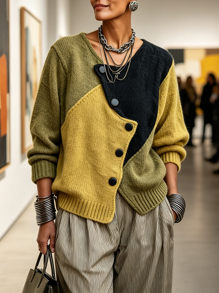 Lizana – Asymmetrischer Strickpullover im Farbblock-Schau