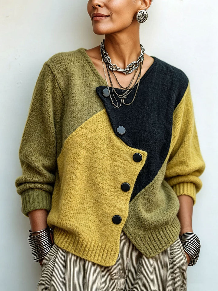 Lizana – Asymmetrischer Strickpullover im Farbblock-Schau
