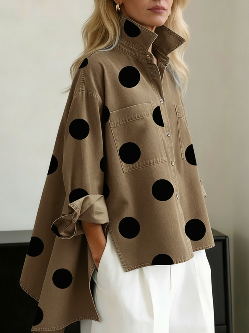 Shayner – Langärmliges Jeanshemd Mit Polka Dots Und Knopfleiste