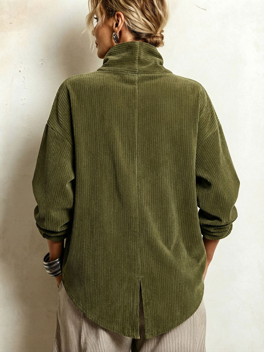 Moniza – Asymmetrischer Cordpullover mit Knopfleiste