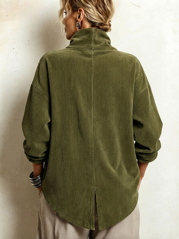 Moniza – Asymmetrischer Cordpullover mit Knopfleiste