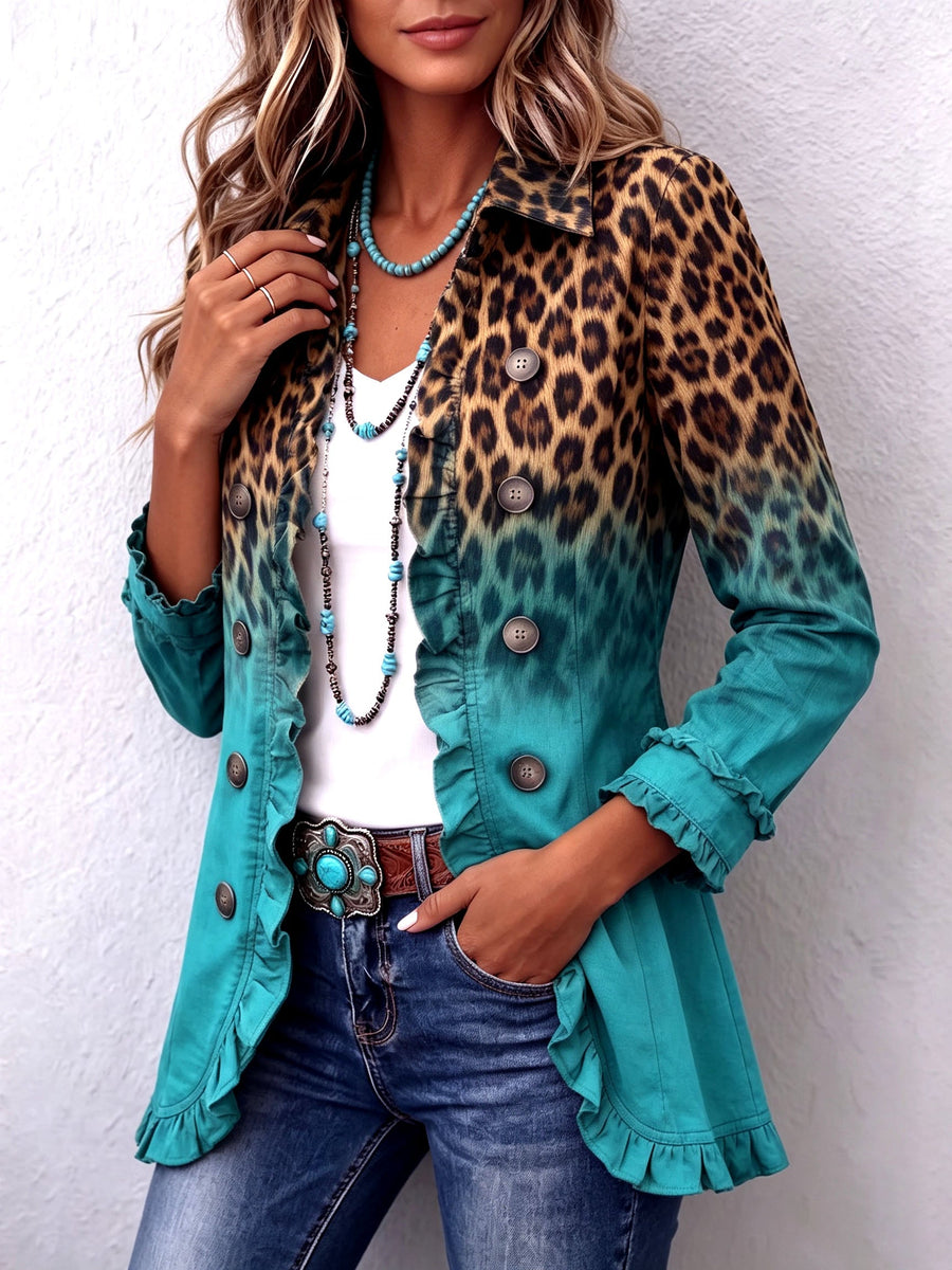 Dominique - Blazer Mit Rüschen Und Leoparden Ombré Muster