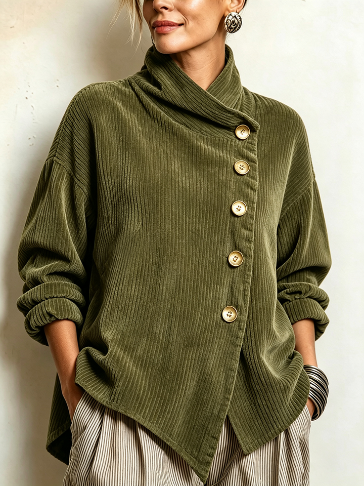 Moniza – Asymmetrischer Cordpullover mit Knopfleiste