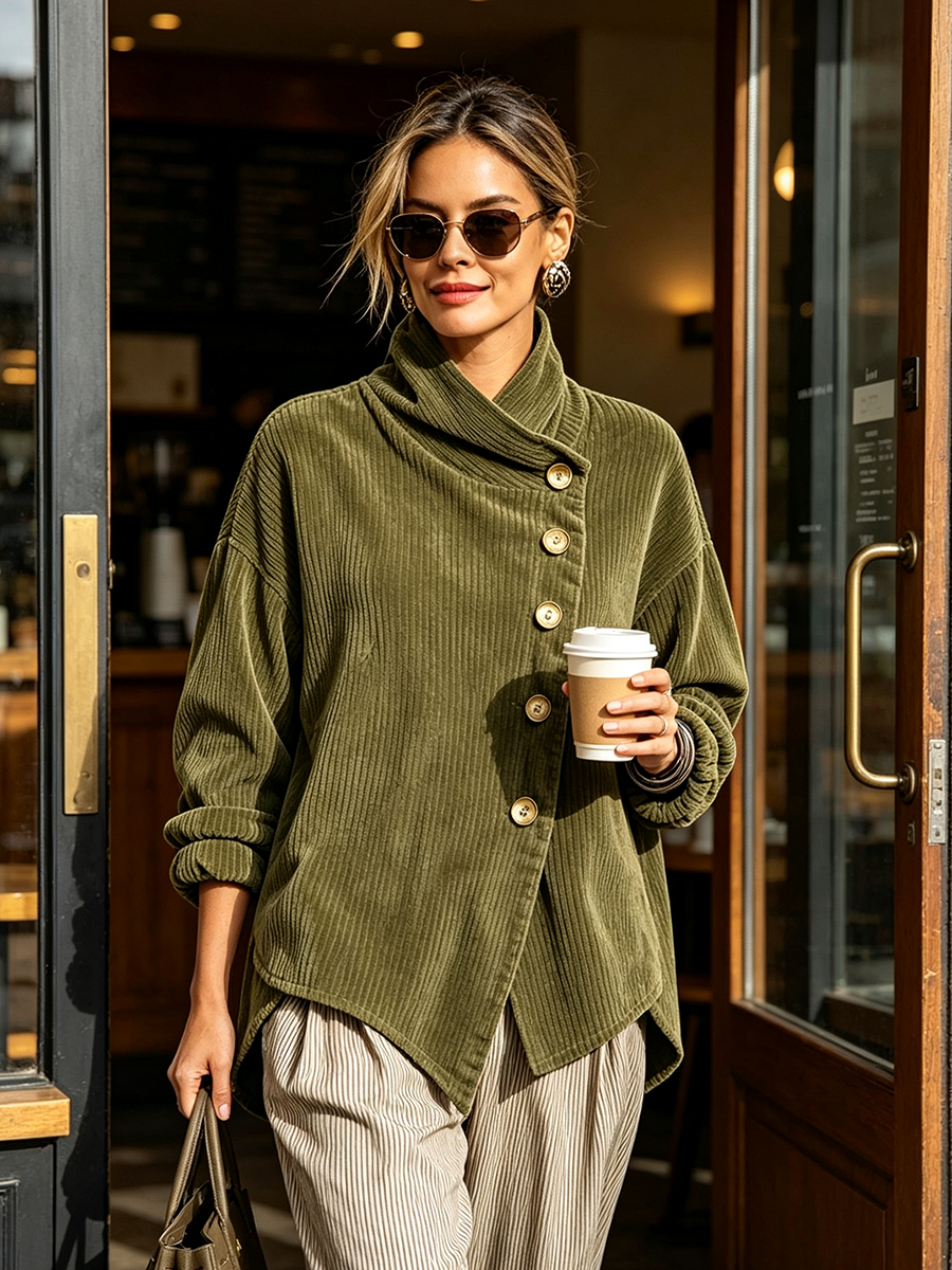 Moniza – Asymmetrischer Cordpullover mit Knopfleiste