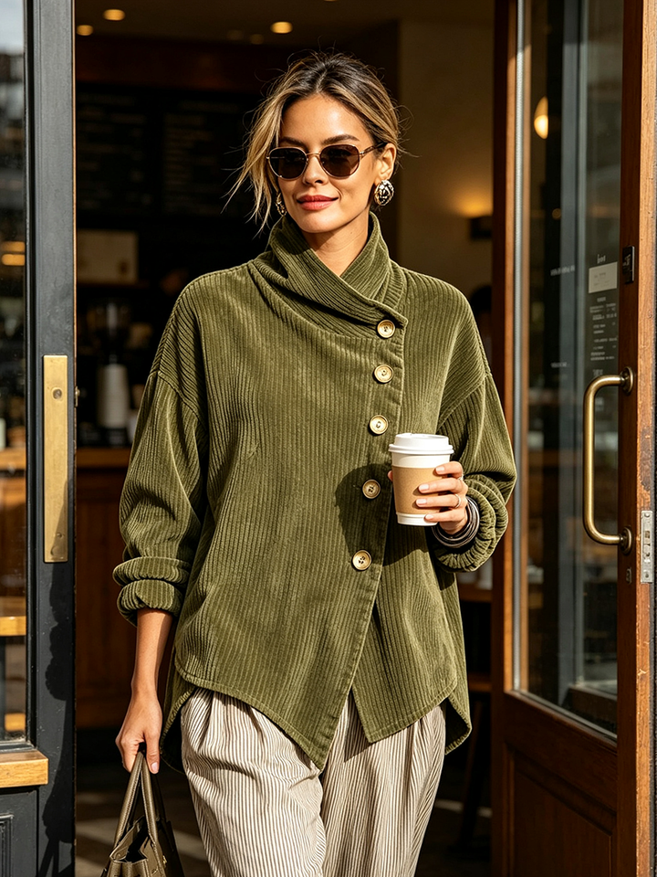 Moniza – Asymmetrischer Cordpullover mit Knopfleiste