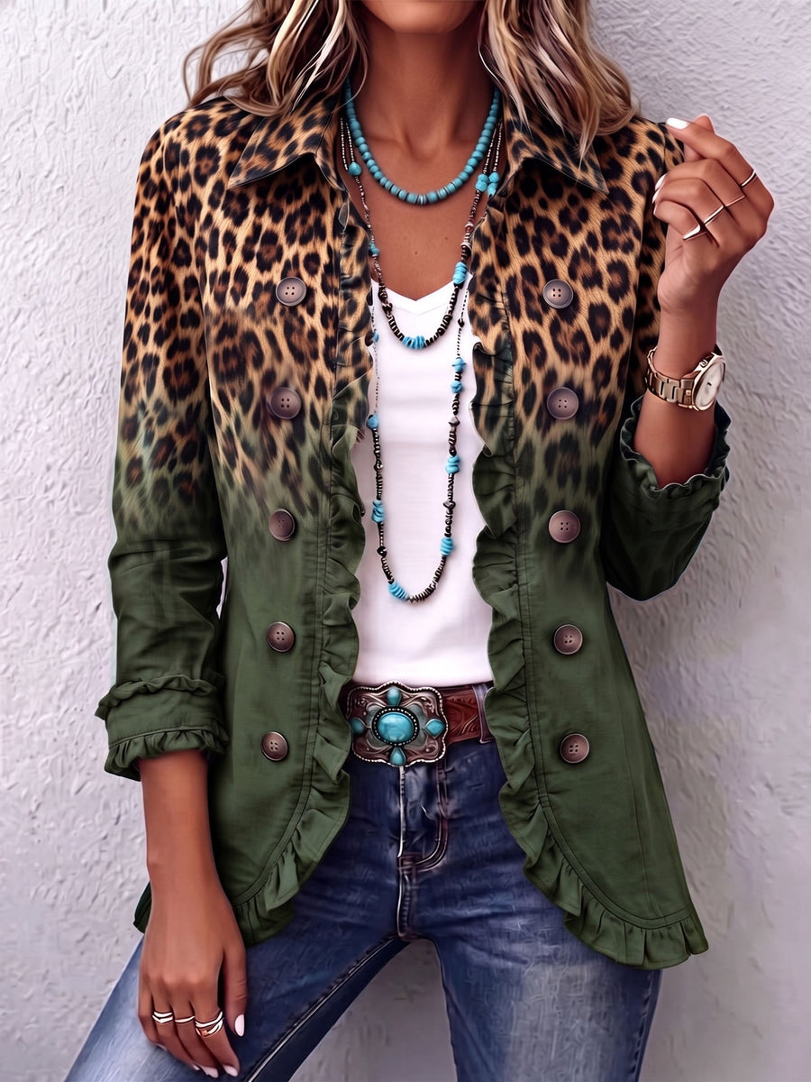 Dominique - Blazer Mit Rüschen Und Leoparden Ombré Muster
