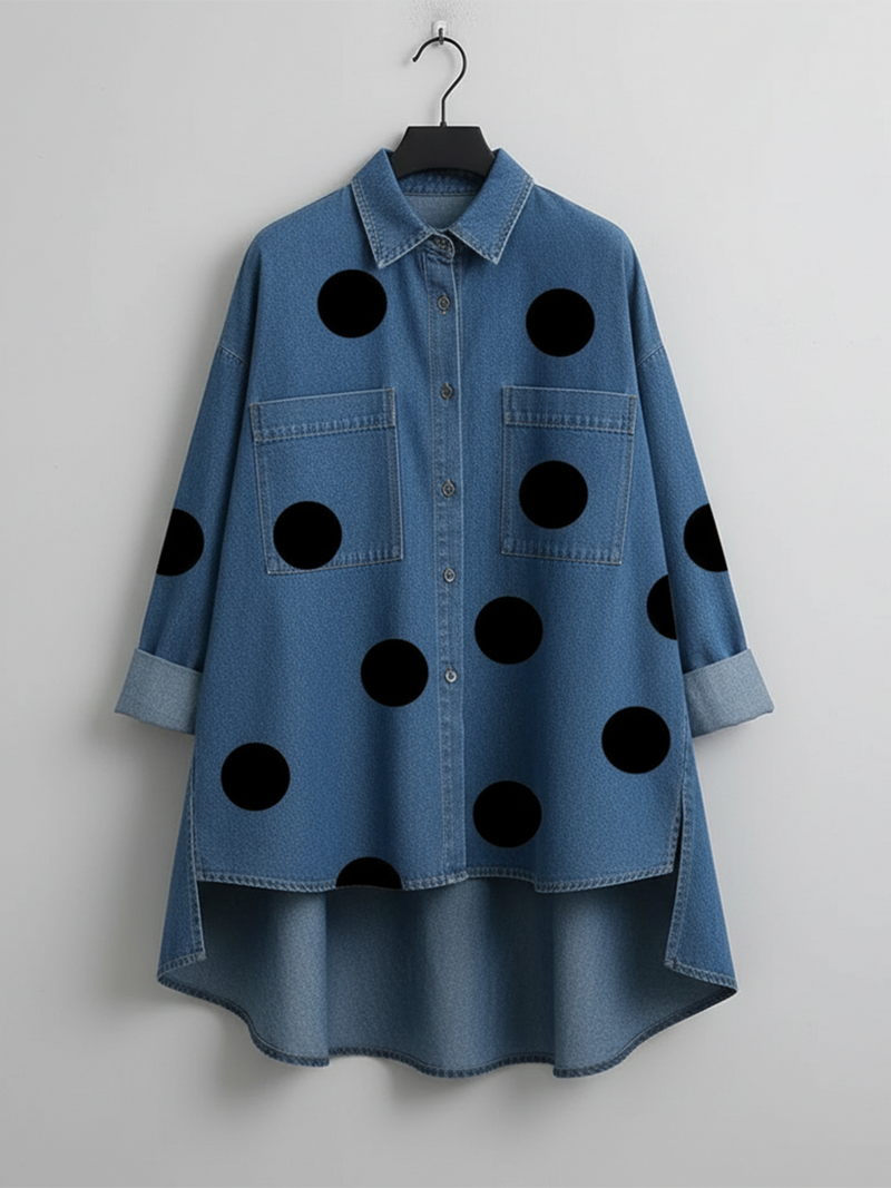 Shayner – Langärmliges Jeanshemd Mit Polka Dots Und Knopfleiste