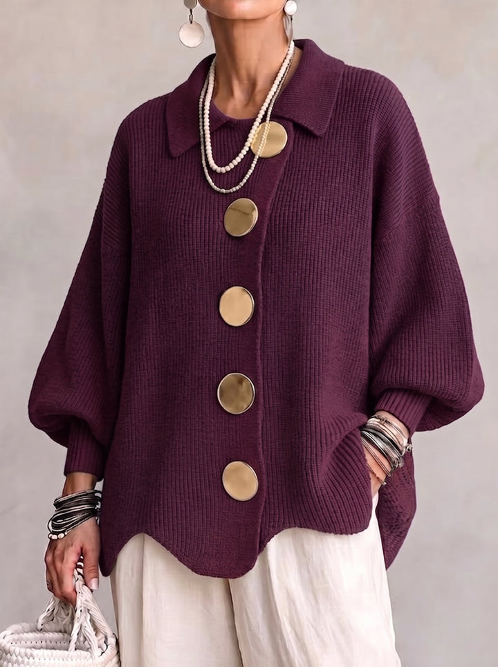 Kizzi – Übergröße-Strickjacke Mit Goldenen Knöpfen