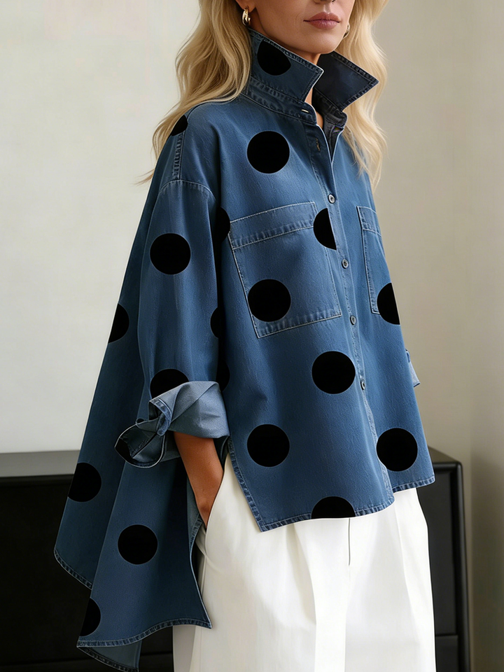 Shayner – Langärmliges Jeanshemd Mit Polka Dots Und Knopfleiste