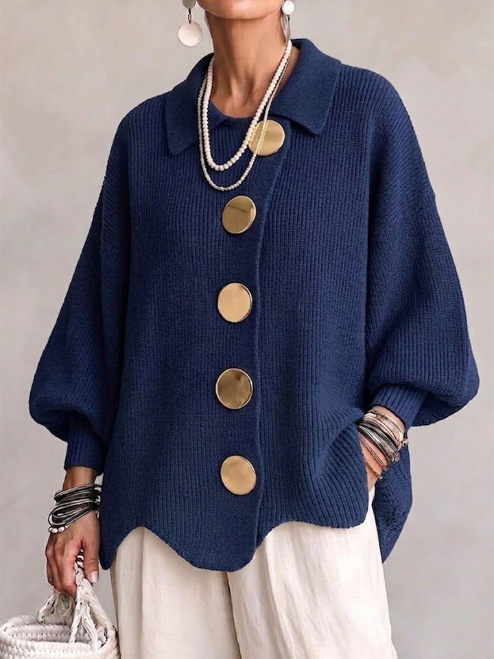 Kizzi – Übergröße-Strickjacke Mit Goldenen Knöpfen