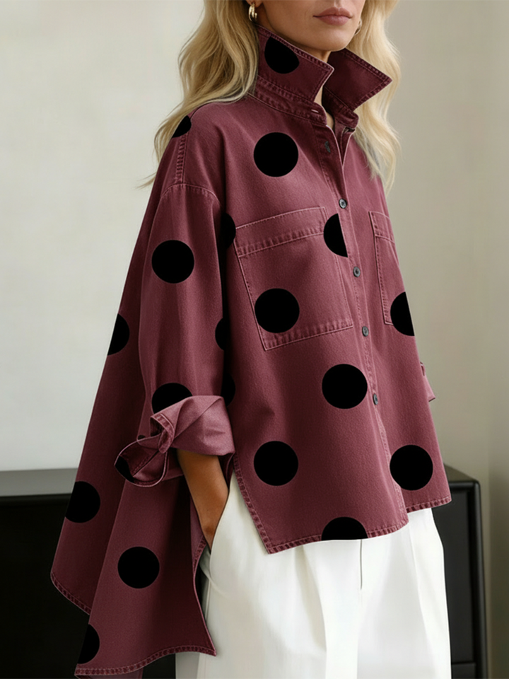 Shayner – Langärmliges Jeanshemd Mit Polka Dots Und Knopfleiste