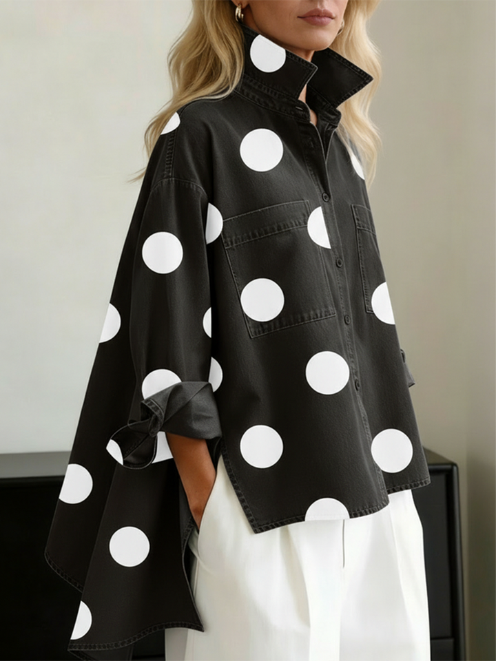 Shayner – Langärmliges Jeanshemd Mit Polka Dots Und Knopfleiste