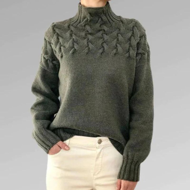 Theophila – Gestrickter Pulli Mit Rollkragen Und grobem Zopfmuster