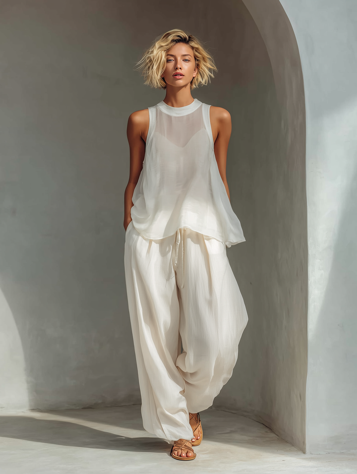 Olivian – Set aus ärmellosem Chiffon-Oberteil und Hose mit Weitem Bein
